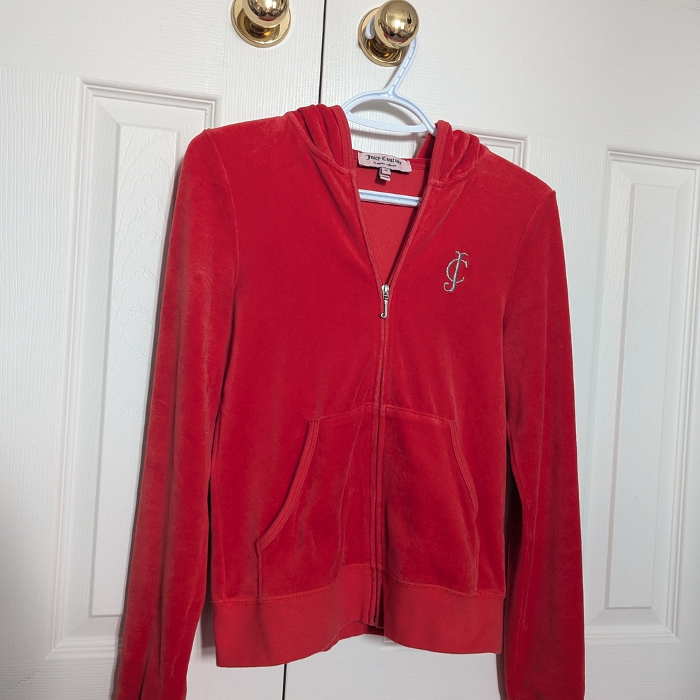 Juicy Couture Red Velour Zip Up Hoodie Size M